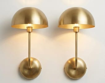 Paar Messing Wandleuchten, Mid Century Modern Pilz Wandlampe