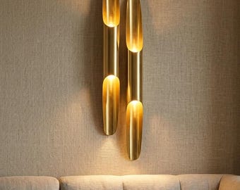 Paar Vintage Wandlampe polnisch Messing Handgefertigte Wandleuchte Riesige Leuchte