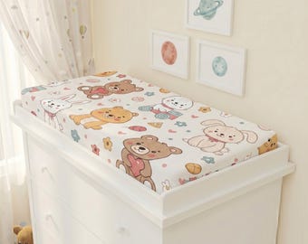 Funda para cambiador de bebé con estampado de animales para guardería, regalo para baby shower, decoración para guardería, funda para cambiador personalizada, regalo personalizado de osito de peluche