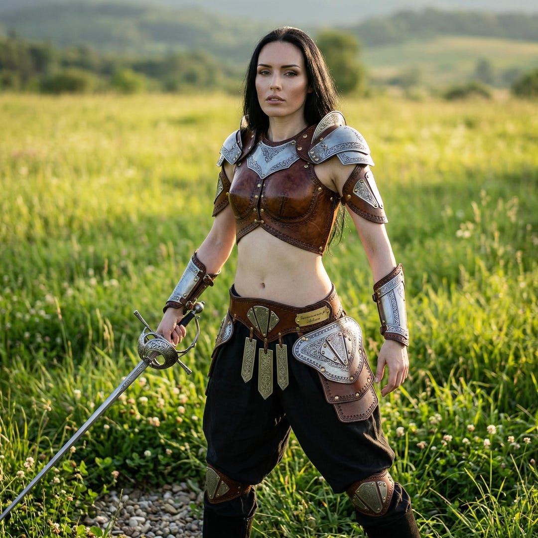 Female Medieval Fantasy Leather Armor Set Steel LARP Warrior Cosplay ...