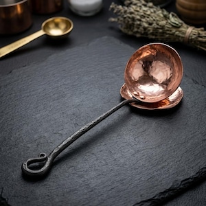 Hand Forged Copper & Steel Ladle, Blacksmith Serving Spoon, Handmade Soup Dipper, Rustic Kitchen Utensil, Artisan Copperware Cookware Gift