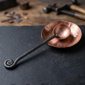 Hand Forged Copper Spoon Rest, Blacksmith Made Utensil Holder, Hammered Metal Stove Top Spatula Tray, Rustic Kitchen Housewarming Gift
