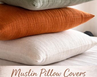 Funda de almohada de muselina: funda de algodón suave y transpirable con cierre tipo sobre, ropa de cama neutra para la habitación del bebé o el hogar minimalista.