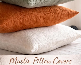 Musselin-Kissenbezug - weicher, atmungsaktiver Baumwollbezug mit Hotelverschluss, neutrale Bettwäsche für Babyzimmer oder minimalistisches Zuhause
