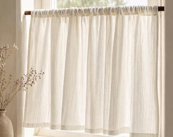 Muslin Cafe Curtains – Cabinet Curtains, Soft Cotton Gauze, Custom Size Window Panels, Lightweight Sheer Kitchen Curtains, Minimal Decor