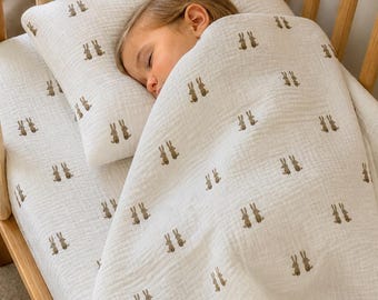 Muslin Duvet Cover SET Baby Toddler Child – Soft Cotton Kids Bedding, Breathable Blanket, Neutral Nursery Bedding, Ultra Soft Bedding