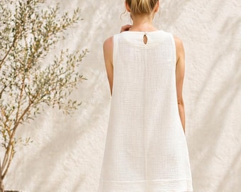 Abito in mussola da donna – abito leggero e arioso in garza di cotone, abito estivo ampio e comodo, abbigliamento boho minimalista e traspirante, disponibile in molti colori.