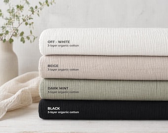 Triple Layer Muslin Fabric by the Yard or Meter| Thick Cotton Gauze for Blankets and Clothing | White, Black, Beige