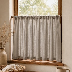 Muslin Cafégardiner Gråbeige | Köksgardiner | Skåpsgardiner | Fönsterpanel i lantlig stil | Ljusfiltrerande draperier - Ultramjuka gardiner