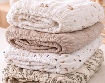 Sábana bajera de muselina para bebé – Gasa de algodón suave y transpirable, sábana para cuna y cama infantil, delicada con la piel, ropa de cama infantil a medida.