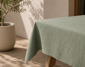 Tovaglia in garza di mussola color menta / Tovaglia verde salvia / Tovaglia rustica per matrimoni / Copritavolo in cotone naturale / Decorazioni per la sala da pranzo in stile giapponese