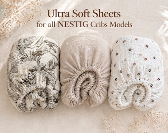 Lenzuola in mussola con angoli elasticizzati per culle Nestig – Lenzuolo per neonati in cotone ultra morbido, vestibilità perfetta per i modelli Wave, Cloud e Snow, biancheria da letto traspirante per la cameretta.