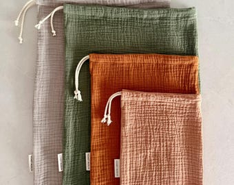 Reusable Muslin Bread Bag, Nuts & Tea Bags | Organic Cotton Drawstring Bags for Vegetables, Grains and Toy Storage | Zero Waste Gift