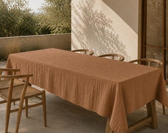 Tovaglia in doppia garza color noce moscata / Tovaglia in cotone mussola / Biancheria da tavola rustica per matrimoni / Copritavolo da pranzo in stile country / Decorazione per sala da pranzo