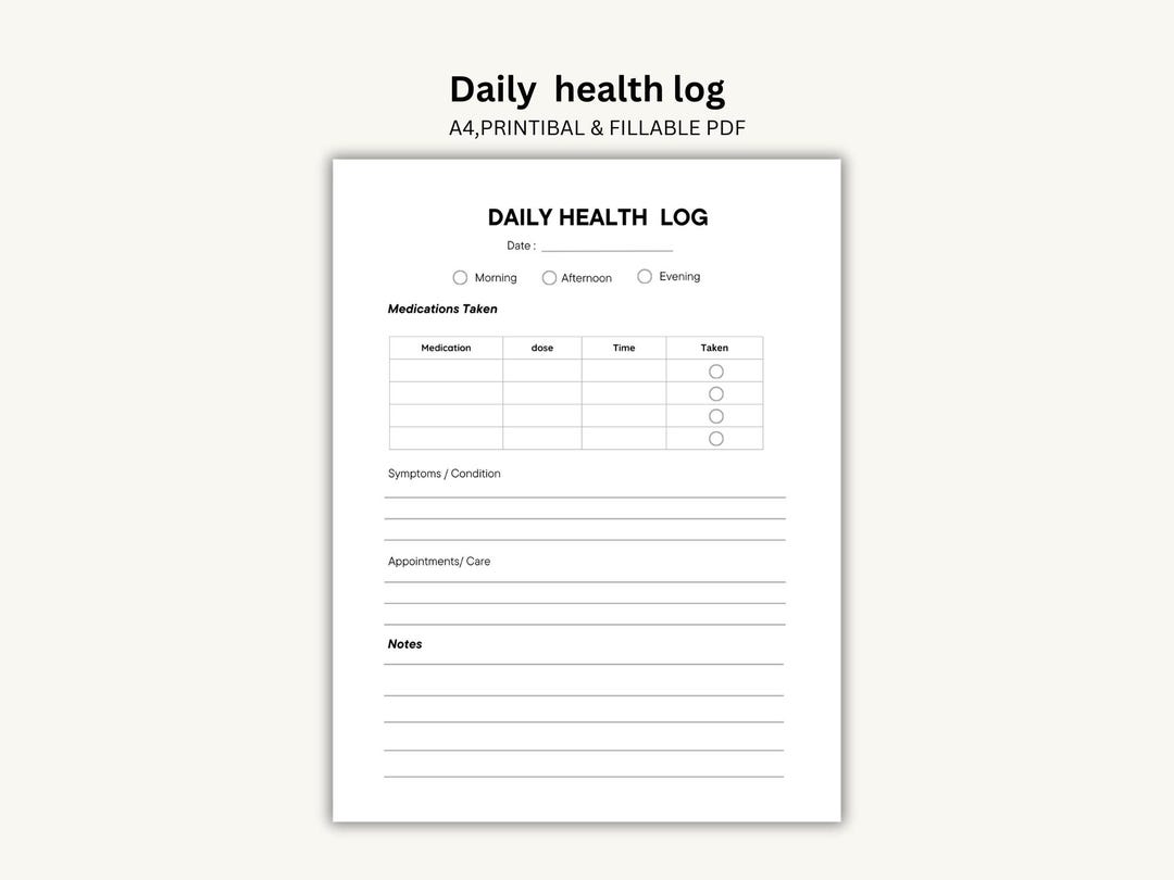 Health Insurance Log Daily Health Log Printable | Medication, Symptoms & Appointments ...