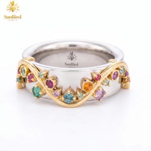 Oura Ring Gen 5 Cover | Multi-Gemstone Smart Ring Enhancer | Curved Wave Protector Band | Colorful Bezel Set Stacking Ring Guard