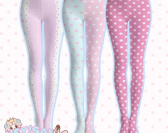 Söta prickiga godisstrumpbyxor - Kawaii Fairykei Jojifuku-strumpor, pastellprickiga