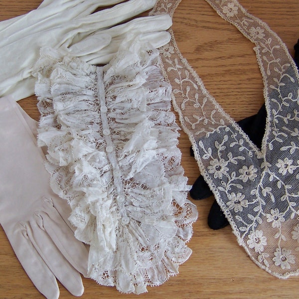 Gloves and Lace Collars Vintage Five Items Costume Apparel Photo Props Dress Up