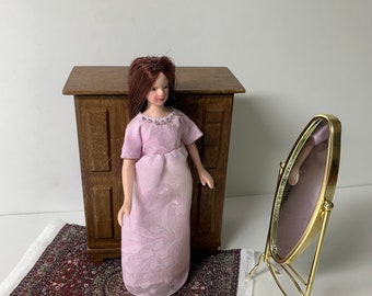 Doll Gown Bridgerton Regency Era Style for 6inch doll in 1:12 scale for dollhouses, hand made from vintage lavender handkerchief