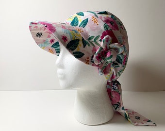 Chemo Hat Baseball Style in Cotton, Tropical Floral Print, One Size Fits Most (22"-23") Ready to Ship with Gift Wrap, Cancer Patient Gift