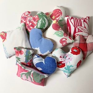 Bowl Filler Miniature Pillow Accents from Vintage Tablecloths in Red, White & Blue Set of 11, some Heart Shaped, Cottage or Farmhouse Decor image 5