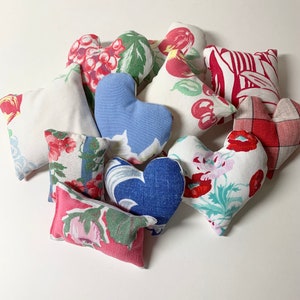 Bowl Filler Miniature Pillow Accents from Vintage Tablecloths in Red, White & Blue Set of 11, some Heart Shaped, Cottage or Farmhouse Decor image 3