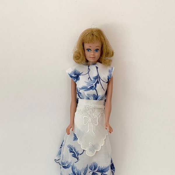 Barbie Fashion 11.5” Doll Clothes, Hand Made from Vintage Handkerchiefs, 3 Piece, Easy On and Off, Includes Dress, Slip and Apron