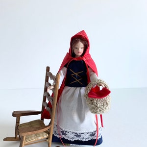 Miniature Red Riding Hood Dress, Cape and Basket, Storybook Character Costume, 1:12 Scale, for 6 inch doll, 4 Piece, Optional Granny Gown Red Riding Hood