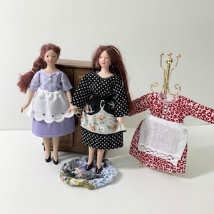 Doll Dress with Apron, 1/12 Scale for 6 inch, period house dress, choice of 1, choice of color, hand made w/ vintage lace, doll NOT inc.