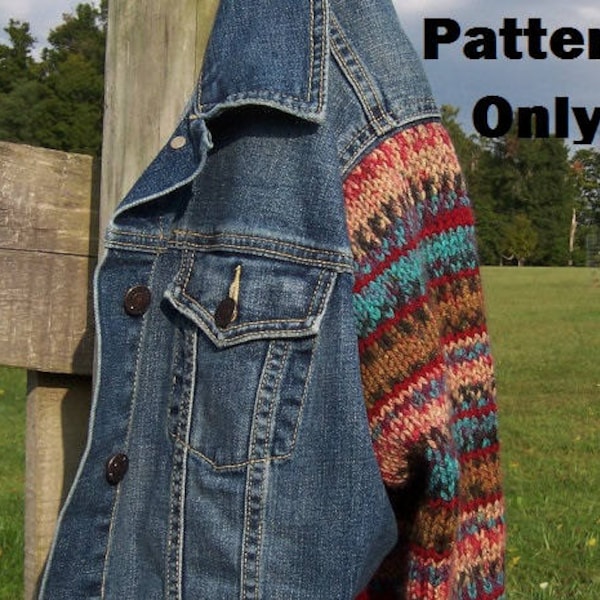 Knitting Pattern for Knitted Sleeves, DIY Downloadable Pattern in 2 Sizes for Replacement Sleeves on Denim Jackets, Instant E-Pattern