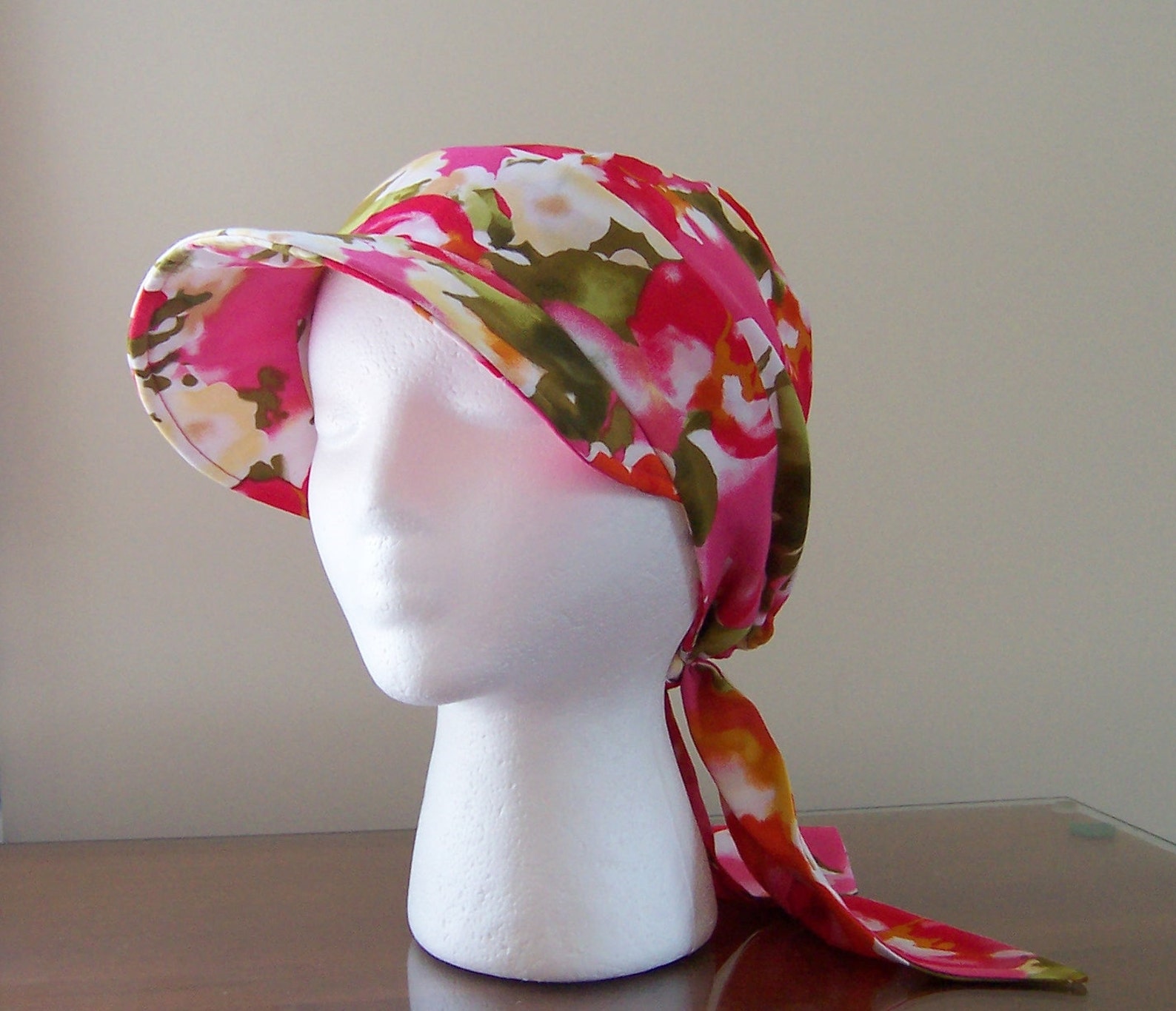 Baseball Style Chemo Cap with Ties in Pink Floral for Women Etsy