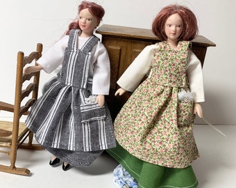 Doll Clothes 1:12 Scale Wearable, Peasant Blouse, Skirt, Apron - 3 Piece Set for 6 inch dolls, 2 Colors Hand Made, Doll & Furniture NOT inc.