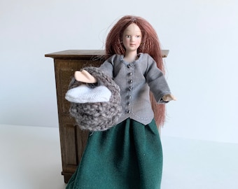 Doll Dress for 6 Inch Doll, Historical Period Costume, 1 12 Scale - 3 Piece Dollhouse Accessory - skirt, blouse, basket - hand made, no doll