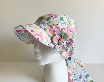 Chemo Hat Baseball Style in Cotton, Summer Floral Print, One Size Fits Most (22"-23") Ready to Ship with Gift Wrap, Cancer Patient Gift