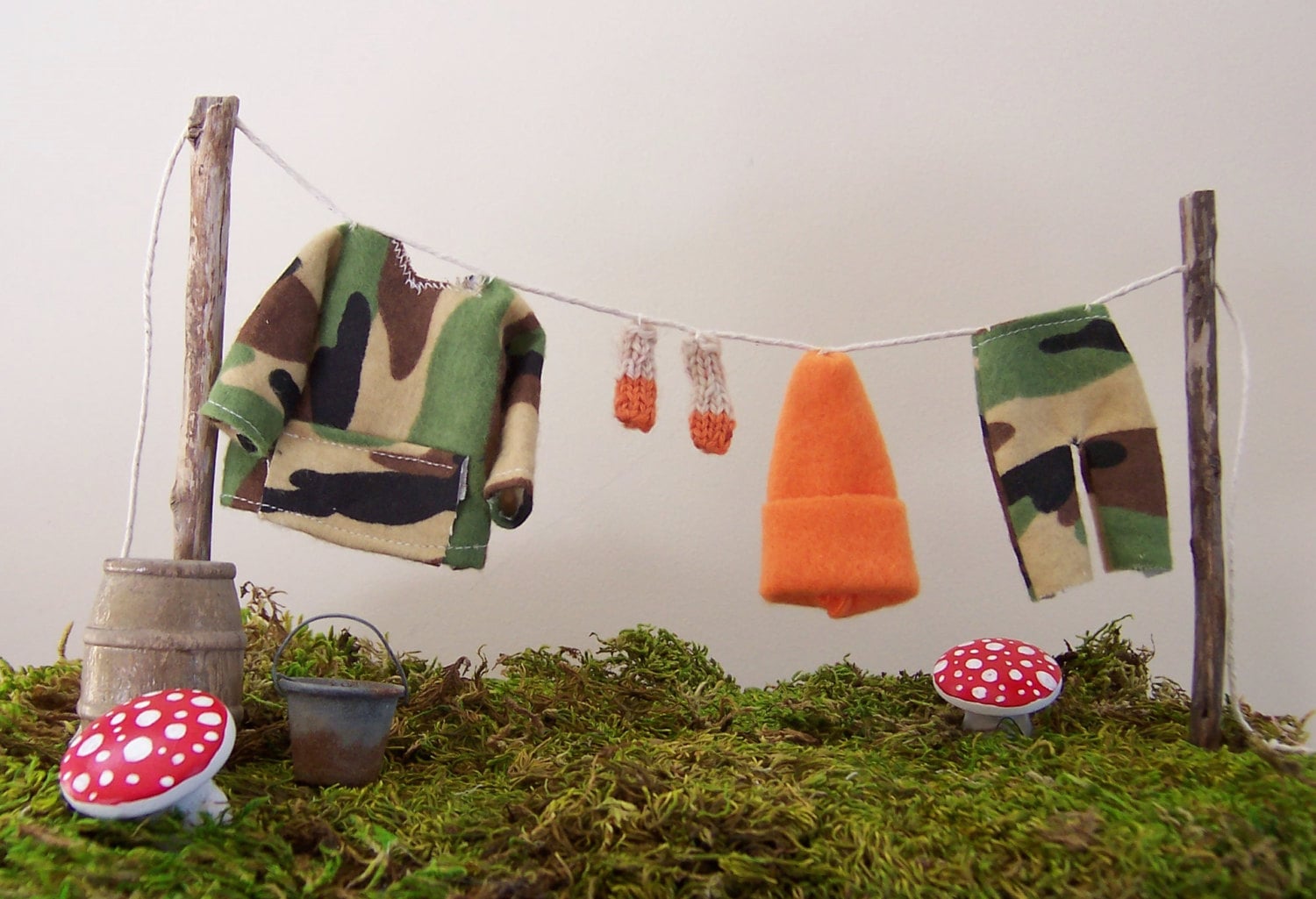 Camo Hunting Miniatures on Clothesline Dollhouse Display or Etsy