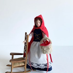 Miniature Red Riding Hood Dress, Cape and Basket, Storybook Character Costume, 1:12 Scale, for 6 inch doll, 4 Piece, Optional Granny Gown image 6