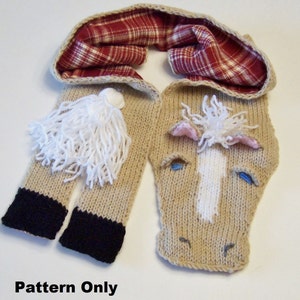 Horse Scarf Knitting Pattern Flannel Lined - Directions for DIY Horse or Pony Knitted Scarf To Download, Horse Lovers Gift, E-Pattern
