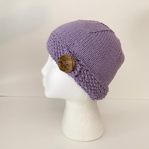 Cloche Style Cotton Chemo Hat for Women in Lavender Featuring a Vintage Button, Cancer or Chemo Patient Gift, Soft and Comfortable