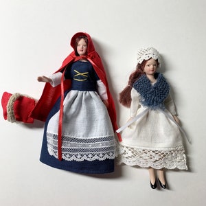 Miniature Red Riding Hood Dress, Cape and Basket, Storybook Character Costume, 1:12 Scale, for 6 inch doll, 4 Piece, Optional Granny Gown Red Riding & Granny
