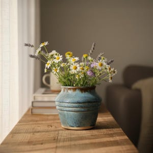 Stoneware vase, floating blue brown glaze, handmade pottery decor