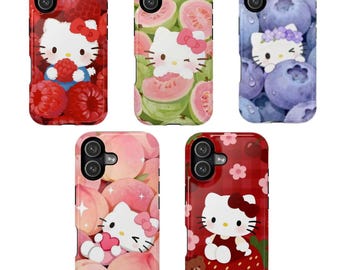 Cute Kitty Fruit Phone Case, Strawberry Peach Blueberry Cartoon Cat Aesthetic iPhone Case, Kawaii Animal Phone Cover, Gift for Girls