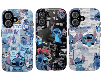 Stitch Phone Case Disney Cute Cartoon, Lilo and Stitch Aesthetic Case, Blue Alien Kawaii Phone Cover for iPhone Samsung