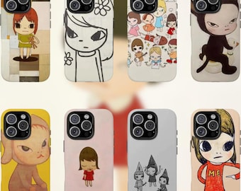 Yoshitomo Nara Inspired Phone Case, Cute Moody Cartoon Art iPhone Case, Japanese Aesthetic Girl Illustration Cover, Kawaii Art Case