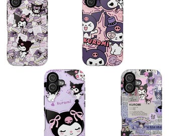 Kuromi Phone Case Cute Gothic Aesthetic, Sanrio Kuromi iPhone Case, Purple Kawaii Cartoon Cover, Kuromi Y2K Soft Grunge Case