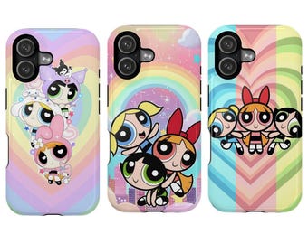 Powerpuff Girls Phone Case Cute Cartoon, Blossom Bubbles Buttercup iPhone Case, Rainbow Aesthetic Y2K Cover, Cartoon Network Kawaii Case