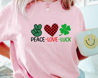 Peace Love Luck St Patrick's Day T-Shirt, Shamrock Graphic Tee