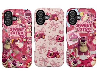 Lotso Bear Phone Case, Toy Story Lotso iPhone Case, Cute Pink Strawberry Bear Case, Disney Pixar Cartoon Aesthetic Cover