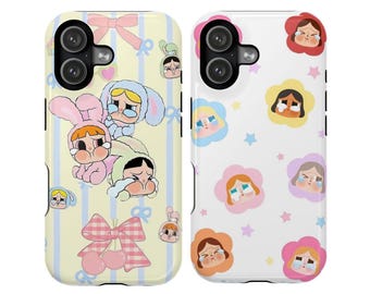 Powerpuff Girls Cry Baby Aesthetic Phone Case, Cute Cartoon Pastel iPhone Case, Kawaii Sad Girl Pattern Phone Cover