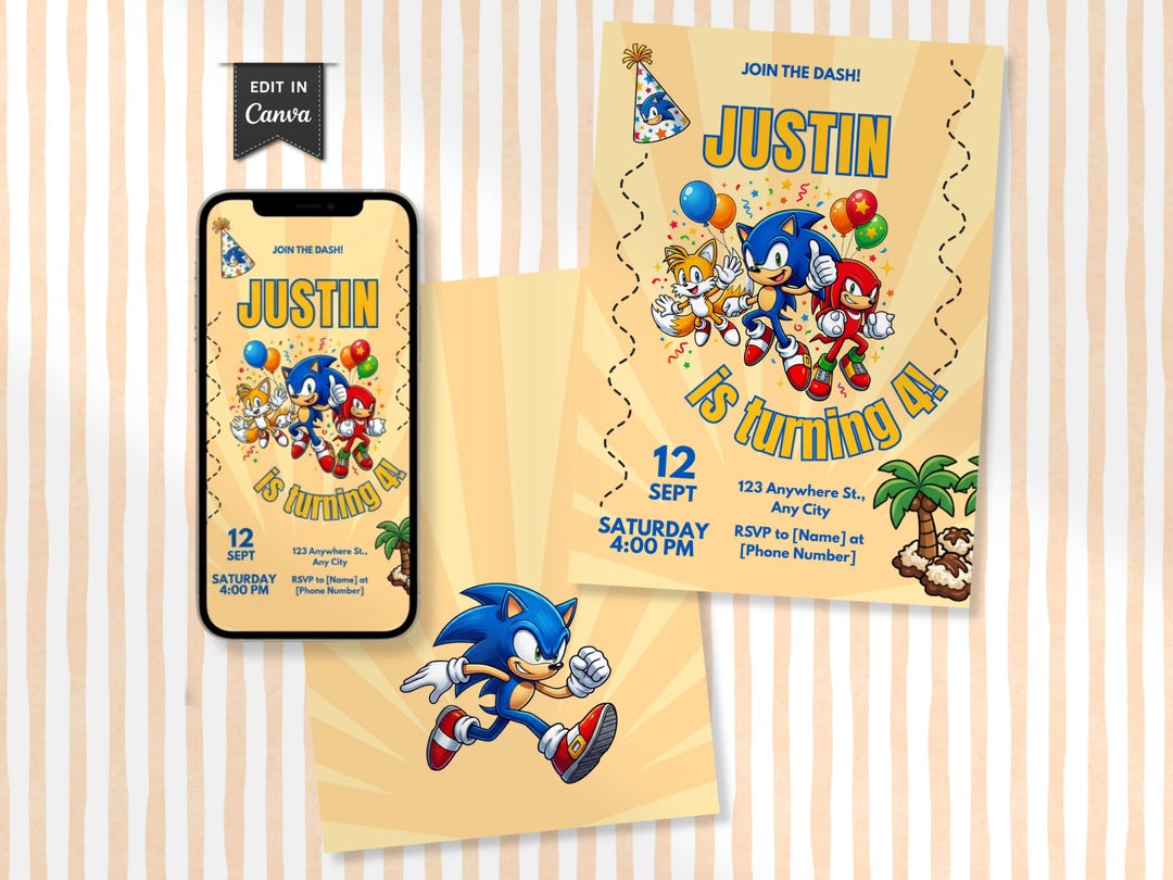 Orange Sonic the Hedgehog Birthday Invitation, Vibrant Cartoon Party ...