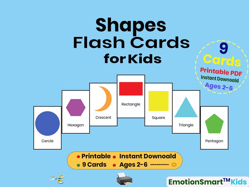 Labeled Flash Cards In Shapes Flashcards for Kids – Printable Educational - Etsy